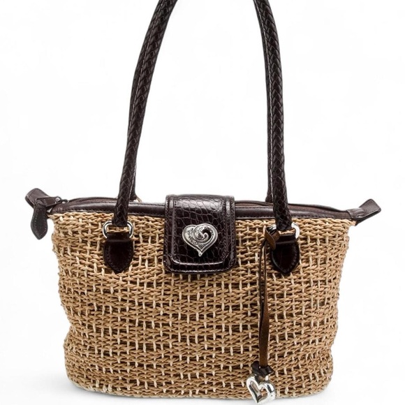Brighton Brown Woven Tote Bag with Heart Accent - Picture 1 of 8